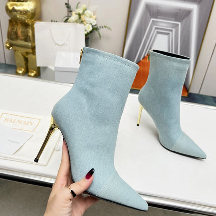 BALMAIN 26S BOOTS 95 MM IN LIGHT BLUE DENIM