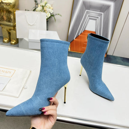 BALMAIN 26S BOOTS 95 MM IN BLUE DENIM