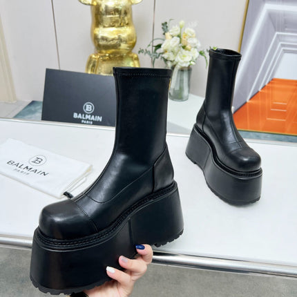 BALMAIN 26S PLATFORM BOOTS 100 MM IN BLACK CALFSKIN