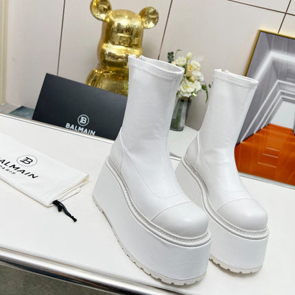 BALMAIN 26S PLATFORM BOOTS 100 MM IN WHITE CALFSKIN