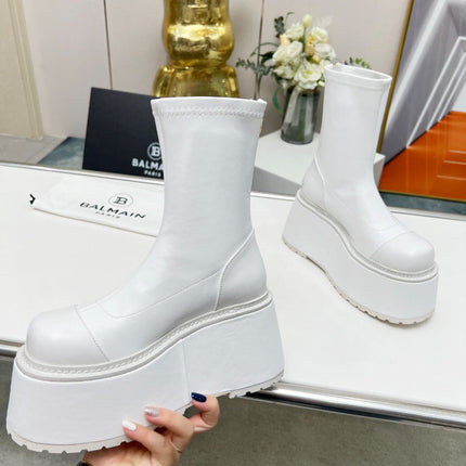 BALMAIN 26S PLATFORM BOOTS 100 MM IN WHITE CALFSKIN
