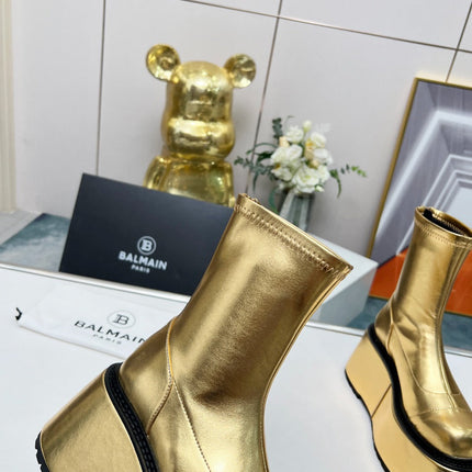 BALMAIN 26S PLATFORM BOOTS 100 MM IN GOLD METALLIC CALFSKIN
