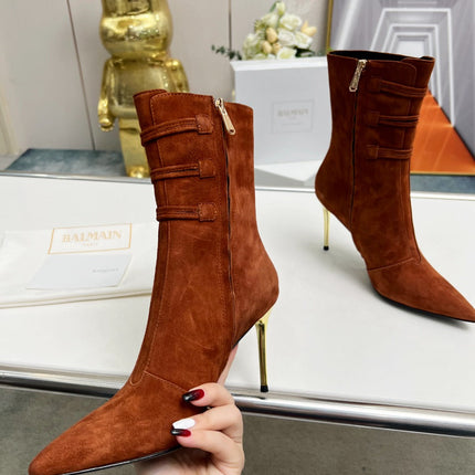 BALMAIN 26S HIGH-HEEL BOOTS 95 MM IN BROWN SUEDE
