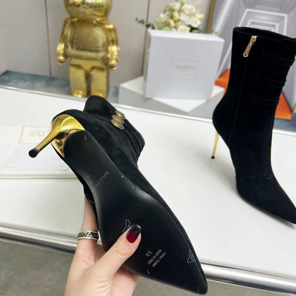 BALMAIN 26S HIGH-HEEL BOOTS 95 MM IN BLACK SUEDE