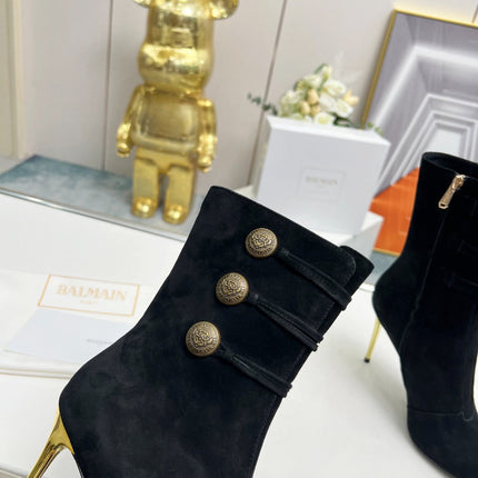 BALMAIN 26S HIGH-HEEL BOOTS 95 MM IN BLACK SUEDE
