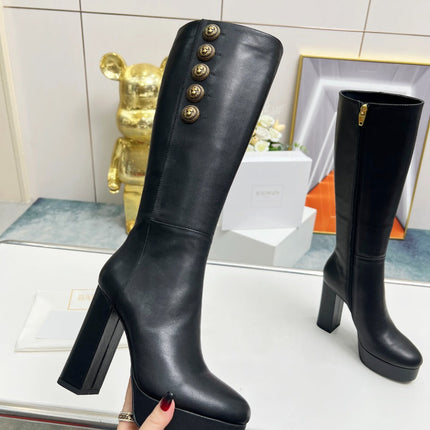 BALMAIN 26S HIGH BOOTS 115 MM IN BLACK CALFSKIN