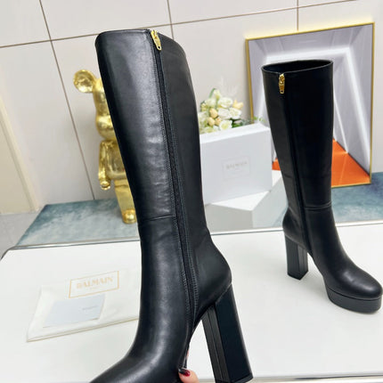 BALMAIN 26S HIGH BOOTS 115 MM IN BLACK CALFSKIN