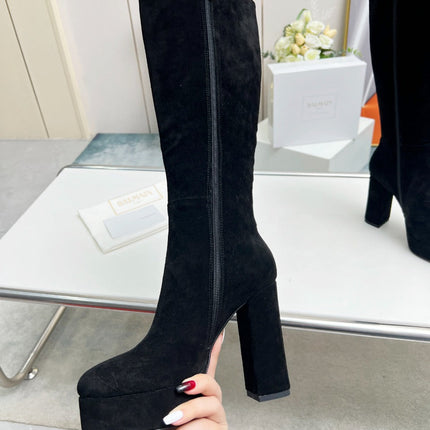 BALMAIN 26S HIGH BOOTS 115 MM IN BLACK SUEDE