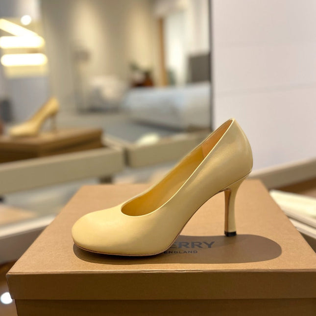 BURBERRY 26S HIGH HEELS 85 MM IN LIGHT YELLOW CALFSKIN