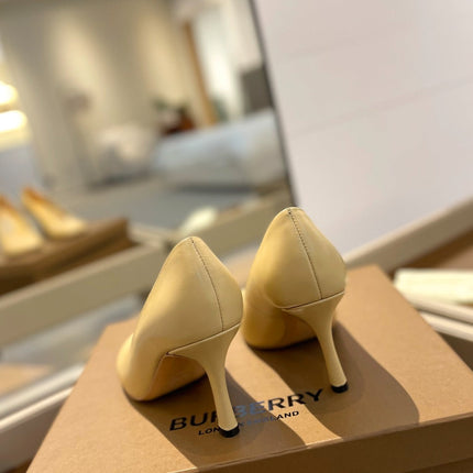 BURBERRY 26S HIGH HEELS 85 MM IN LIGHT YELLOW CALFSKIN