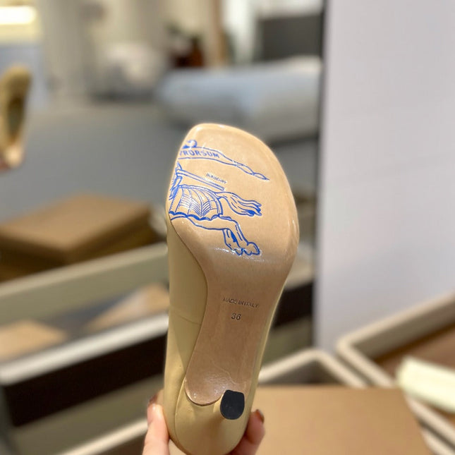 BURBERRY 26S HIGH HEELS 85 MM IN LIGHT YELLOW CALFSKIN