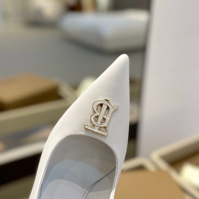 BURBERRY 26S HIGH HEELS 105 MM IN WHITE CALFSKIN WITH LOGO