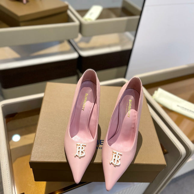 BURBERRY 26S HIGH HEELS 105 MM IN LIGHT PINK CALFSKIN WITH LOGO